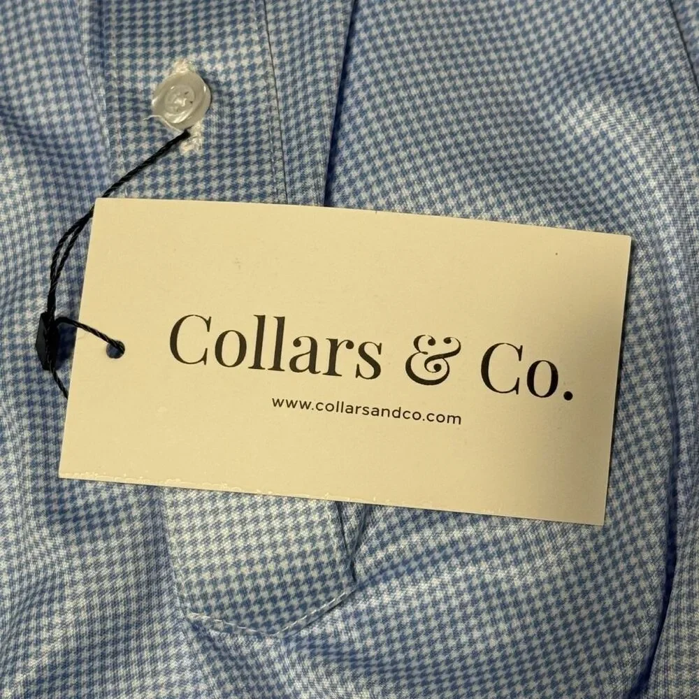 COLLARS & CO Polo Shirt Large Blue Houndstooth Performance Stretch NWT - Picture 7 of 11